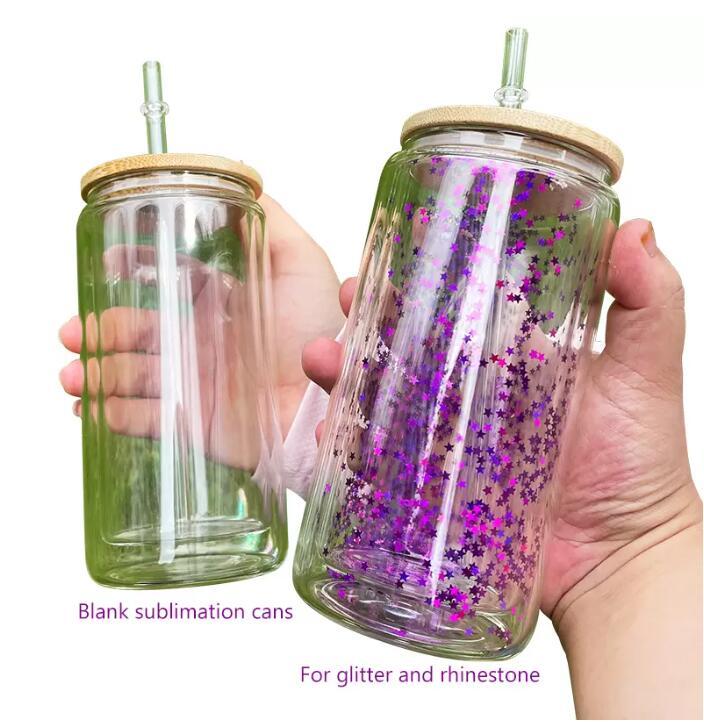 20oz double walled glass can blank sublimation snow globe glitter glas –  SWSAGE