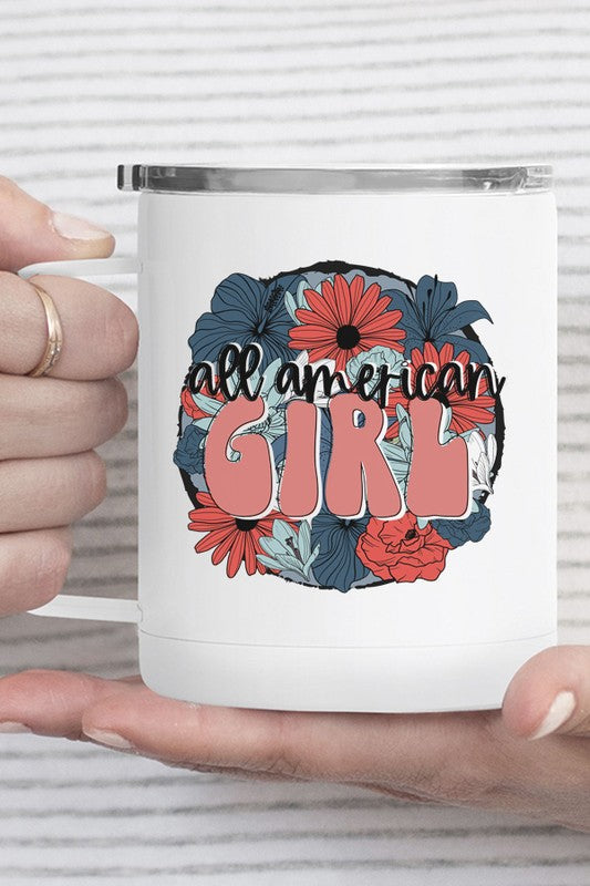 All American Girl Patriotic Floral Travel Mug Cup