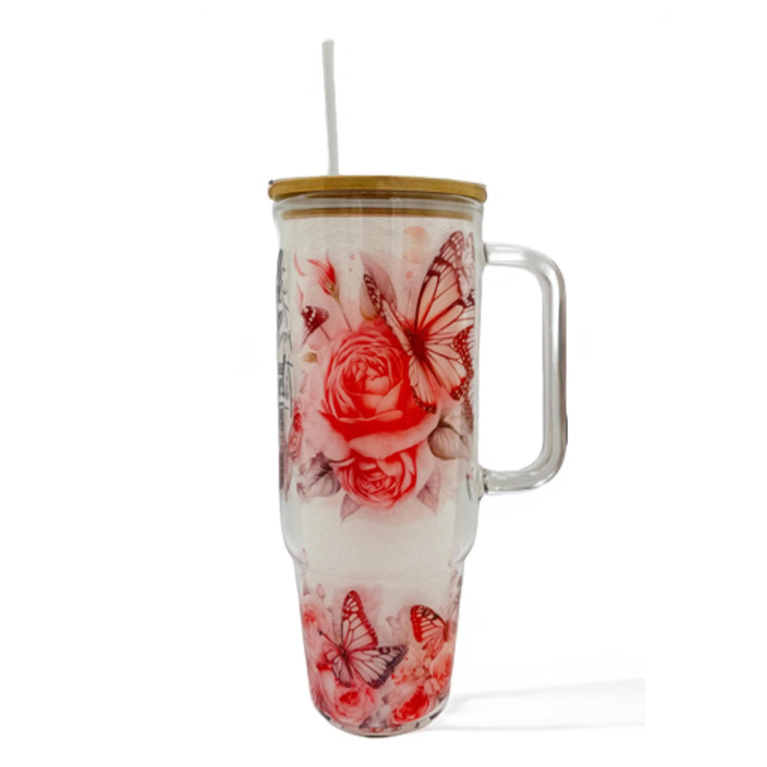 32oz or 40oz God Is Good All The Time custom Sublimation Printed Clear or Frost Glass Tumbler, Mug, Cup with Handle