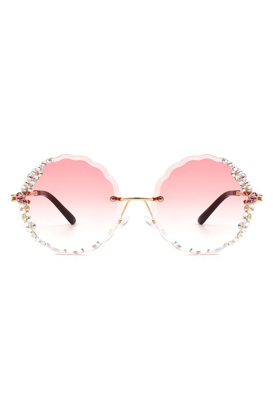 Round Rimless Circle Rhinestone Women Sunglasses