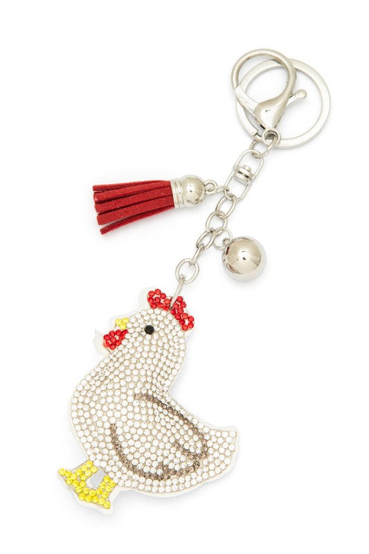 Rooster Rhinestone Pillow Key Chain