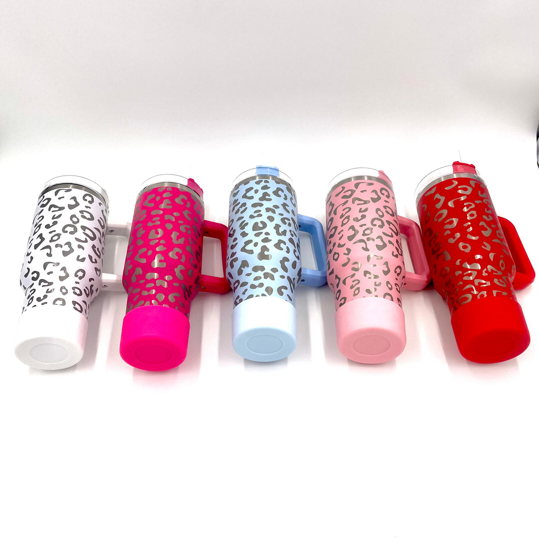 40oz Bundle Cheetah Leopard Laser Etched Stainless Steel Tumbler with Rubber Bumper Straw cover and Spill Proof Stopper