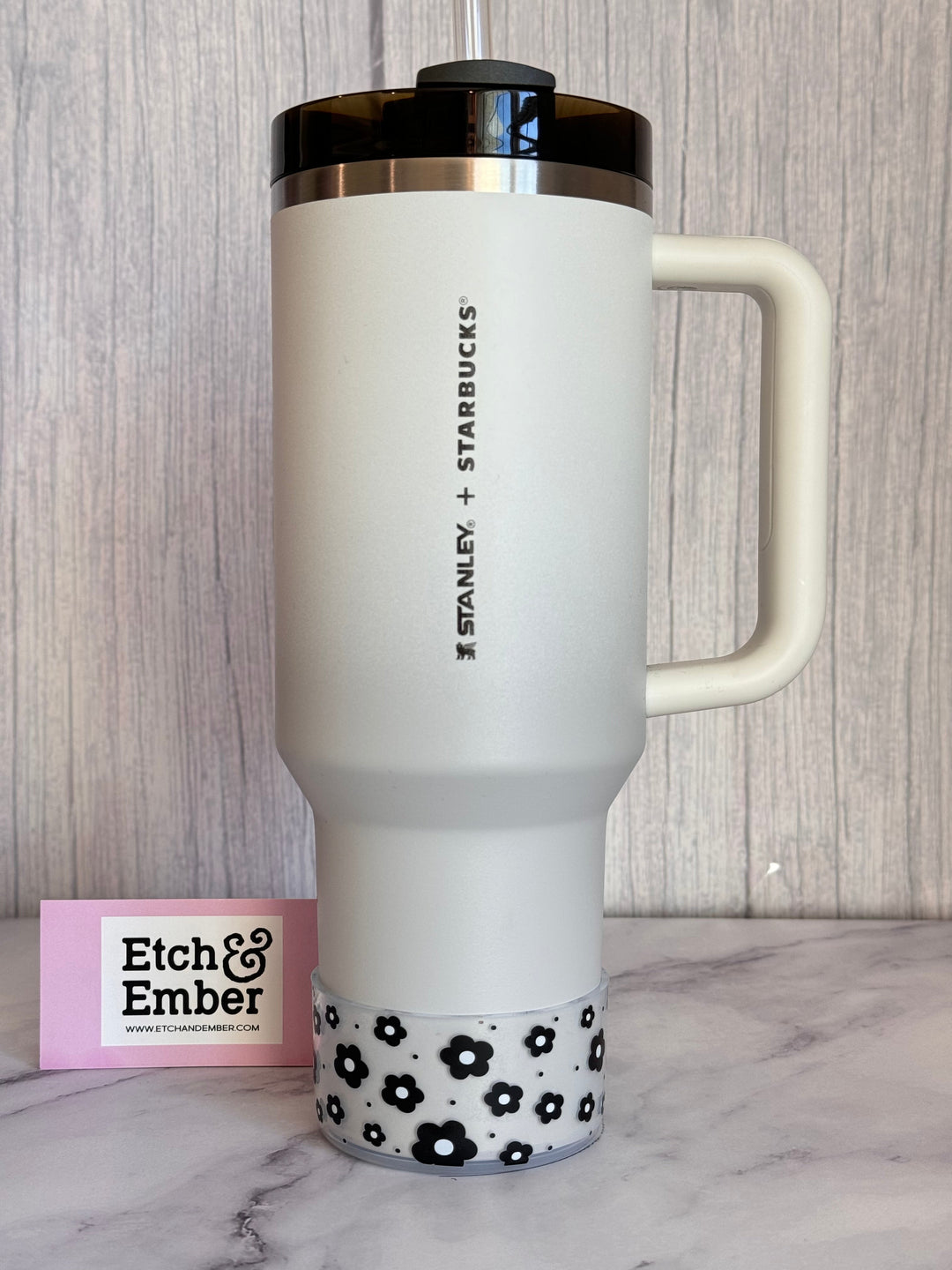 CLEAR BLACK DAISIES Tumbler Boot -fits 20-40oz