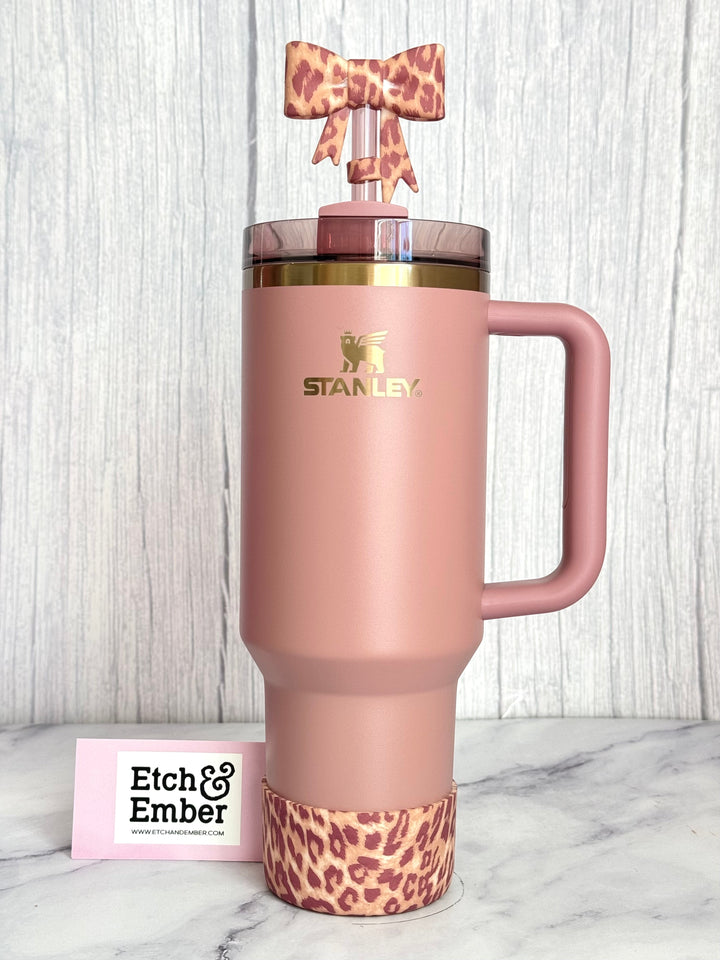 Pink Leopard 3D Bow Straw Topper *Hydroprinted*