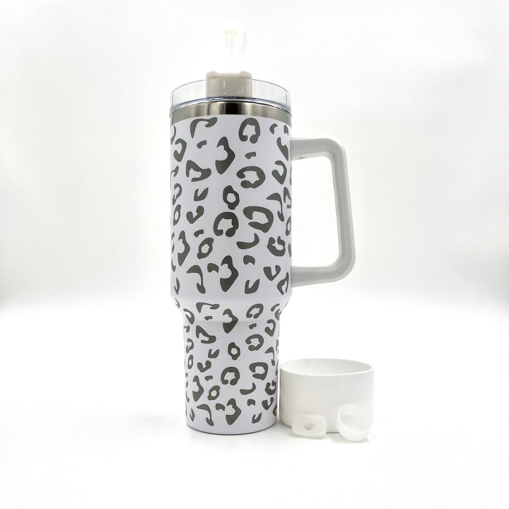 40oz Bundle Cheetah Leopard Laser Etched Stainless Steel Tumbler with Rubber Bumper Straw cover and Spill Proof Stopper