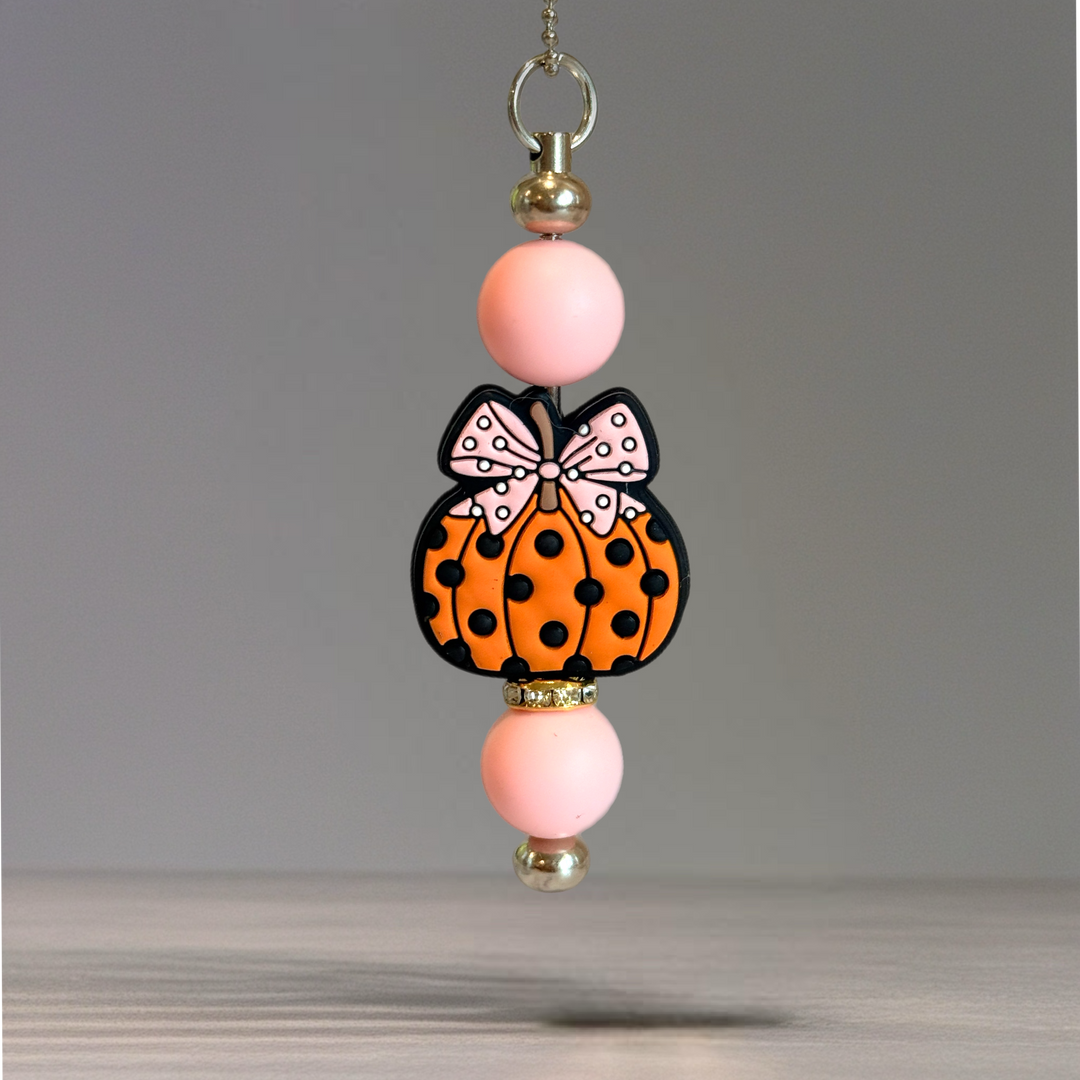 Pink Polka Dot Pumpkin Charm - Tumbler Handle Charm