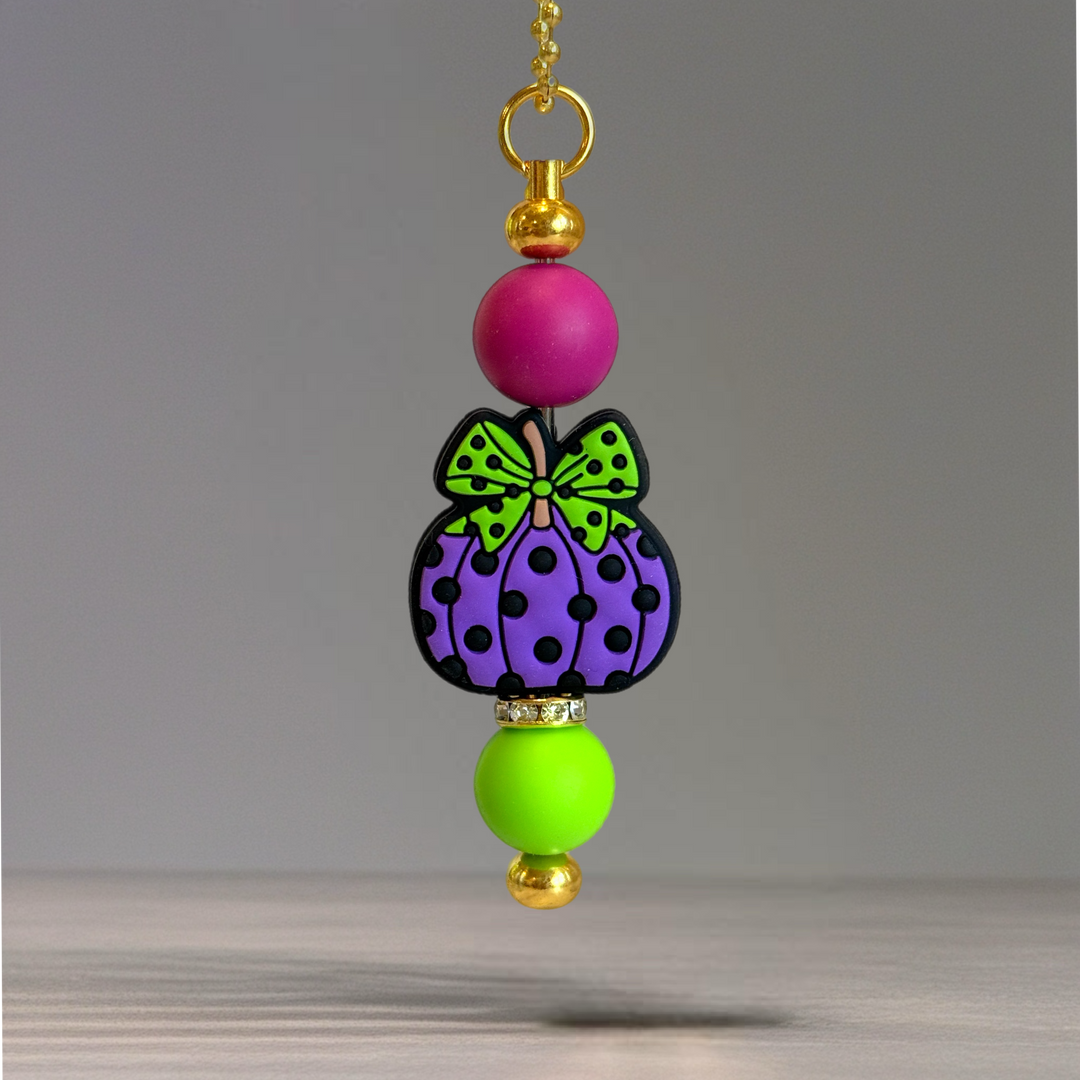 Green Polka Dot Pumpkin Charm - Tumbler Handle Charm