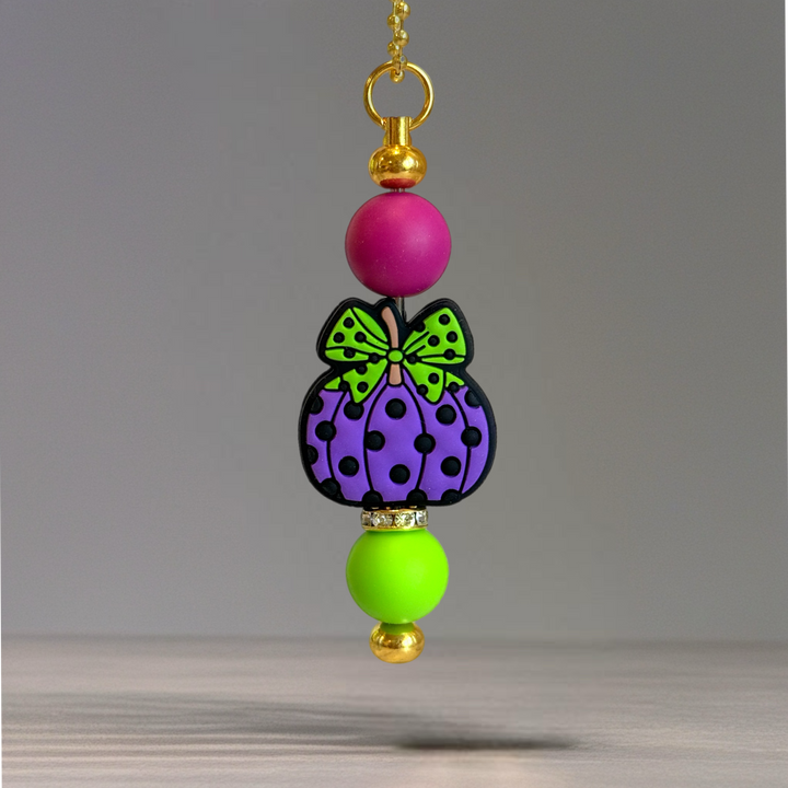 Green Polka Dot Pumpkin Charm - Tumbler Handle Charm