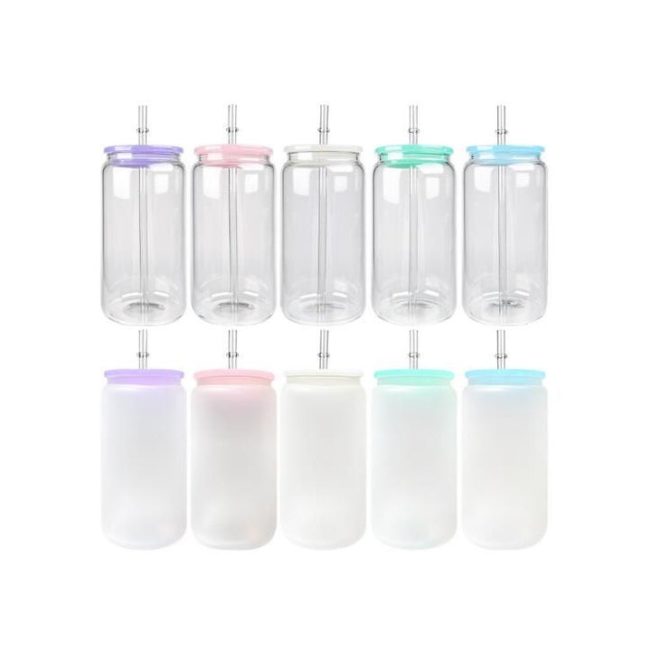 16oz Sublimation Glass Can, color lids