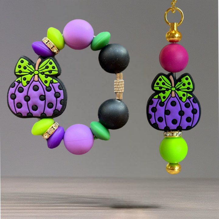 Green Polka Dot Pumpkin Charm - Tumbler Handle Charm