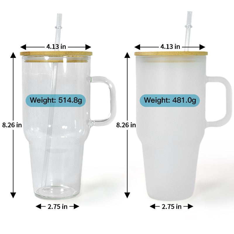 12 Pack 32oz or 40oz Blank Sublimation Clear or Frost Glass Tumbler with Handle