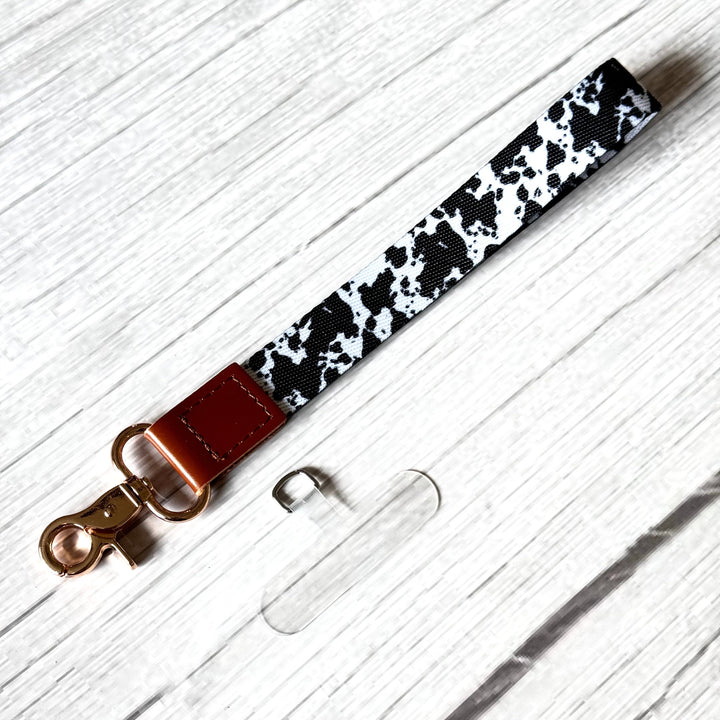 Phone Wrist Strap Keychain with Tether Tab - COW PRINT