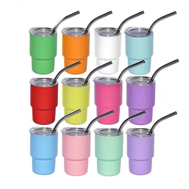 3oz DIY Blank Sublimation shot glass Tumbler double insulated with stainless straw