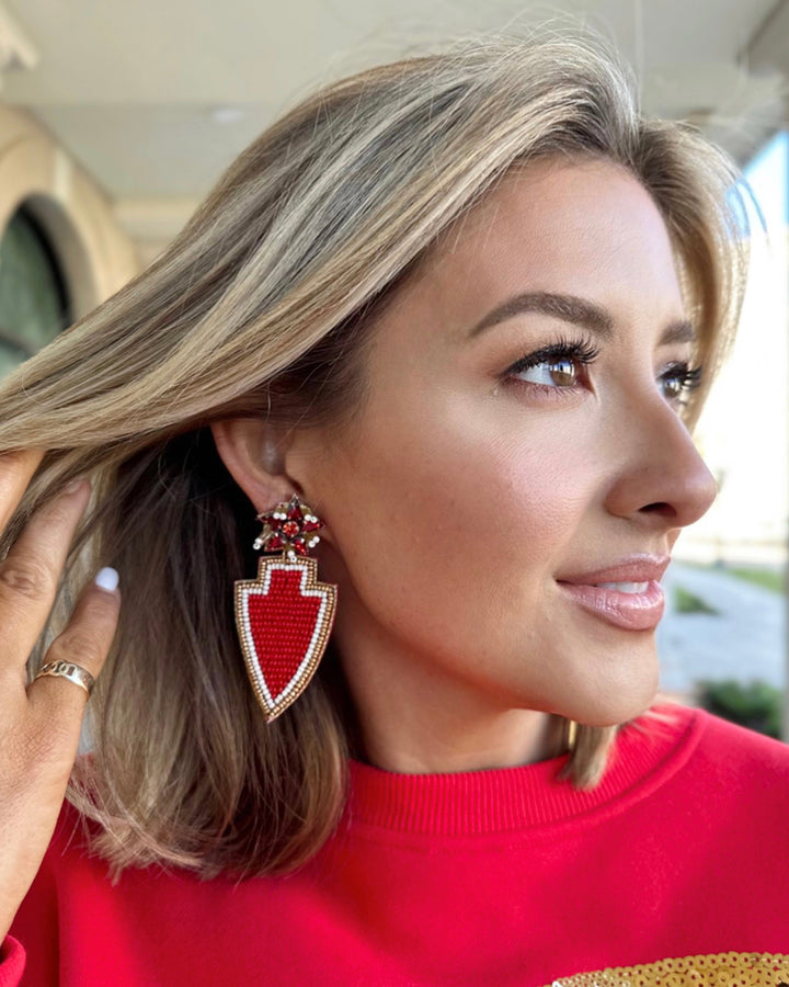 Red/Gold Beaded Arrowhead Earrings