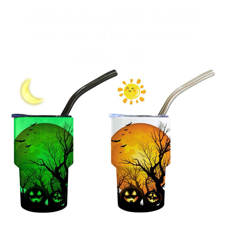 3oz Sublimation Glow In Dark shot glass Tumbler double insulated with stainless straw
