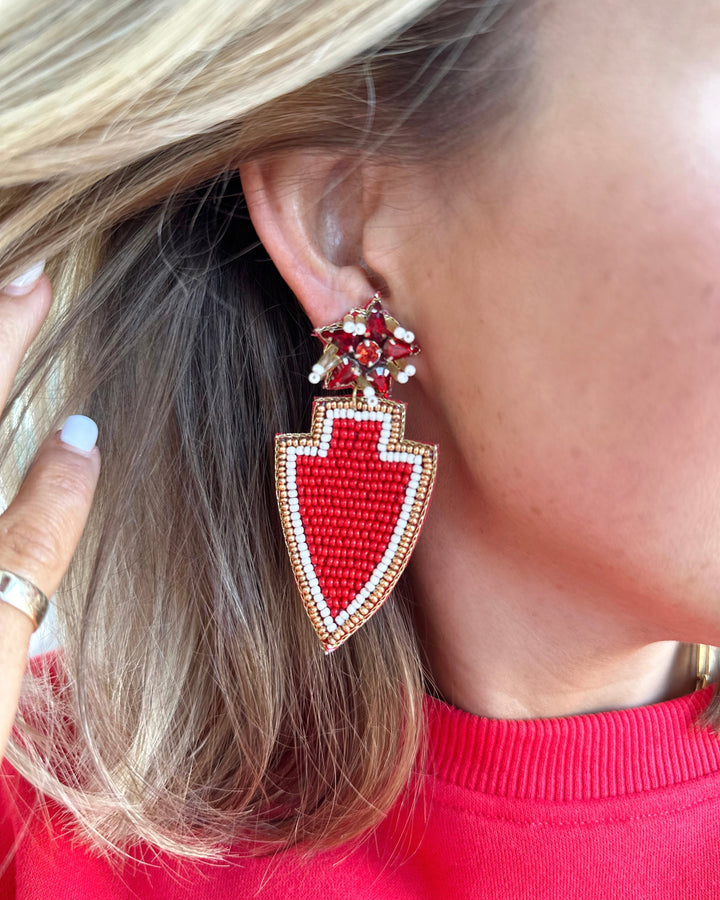 Red/Gold Beaded Arrowhead Earrings
