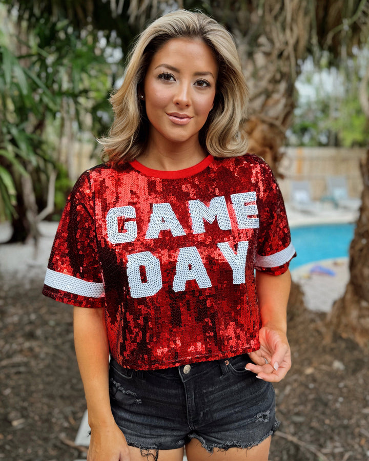 Red Sequin “GAME DAY” Crop