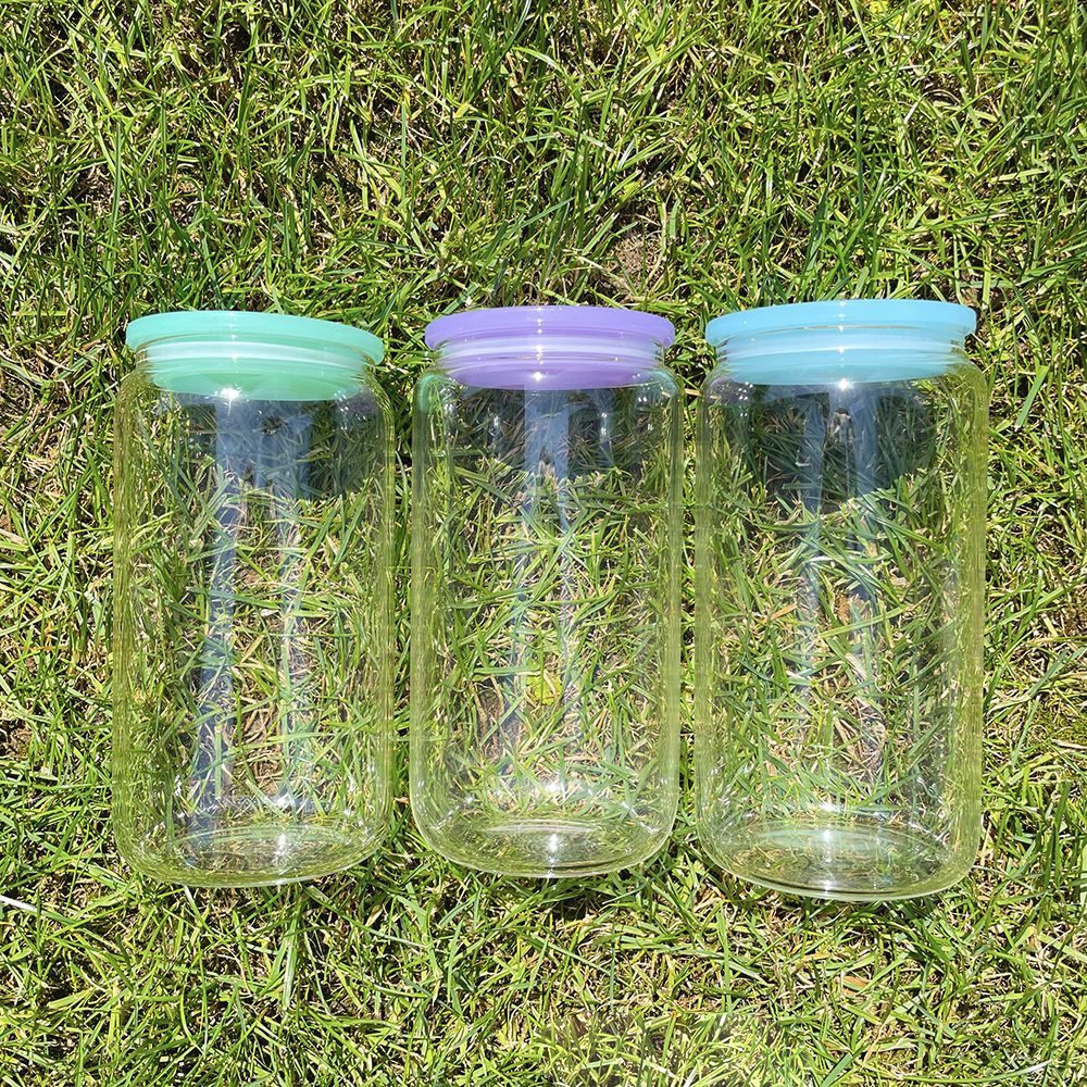 16oz Blank Glass Can Jar plastic Colored lid Tumbler (Lids Only)