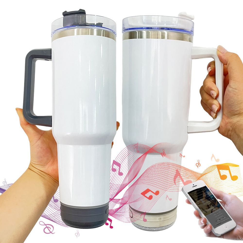 40oz Sublimation Bluetooth Speaker Tumbler Stainless Steel Double Wall With Handle Tumblers