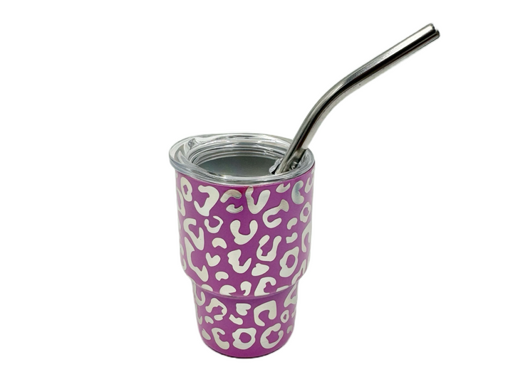 3oz Holographic laser etched cheetah Leopard shot glass Tumbler double insulated with stainless straw