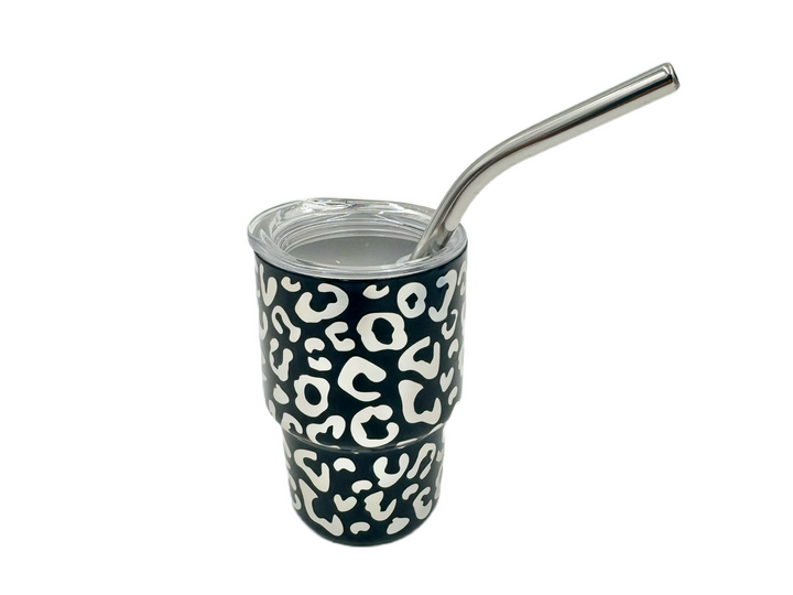 3oz cheetah Leopard shot glass Tumbler double insulated with stainless straw