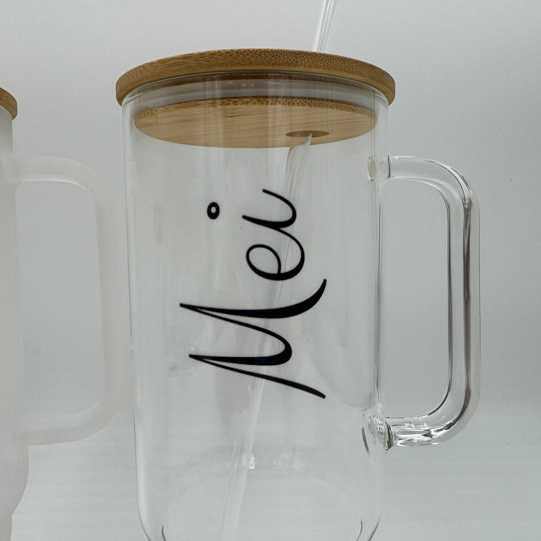 32oz or 40oz Personalized custom Sublimation Clear or Frost Glass Tumbler, Mug, Cup with Handle