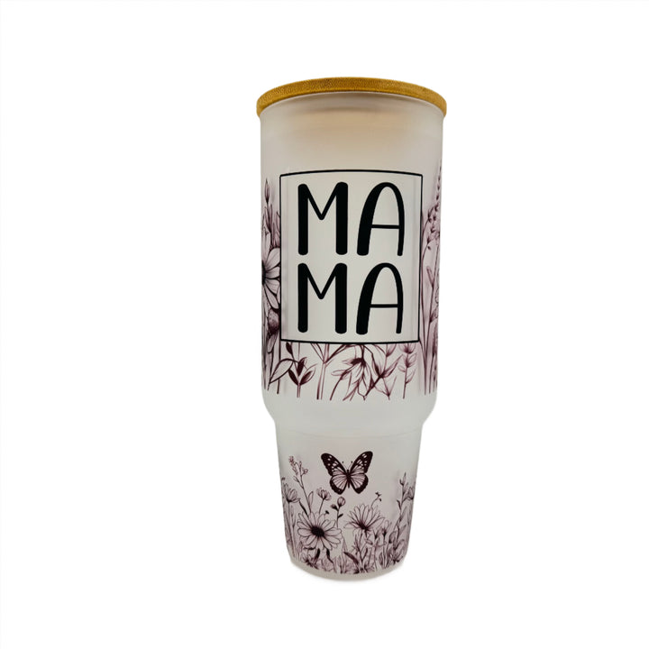 32oz oder 40oz MAMA Flower individueller Sublimationsdruck aus klarem oder frostigem Glas, Becher, Tasse, Tasse mit Henkel