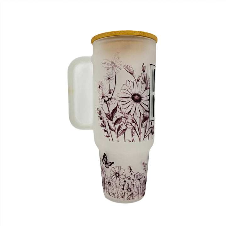 32oz oder 40oz MAMA Flower individueller Sublimationsdruck aus klarem oder frostigem Glas, Becher, Tasse, Tasse mit Henkel