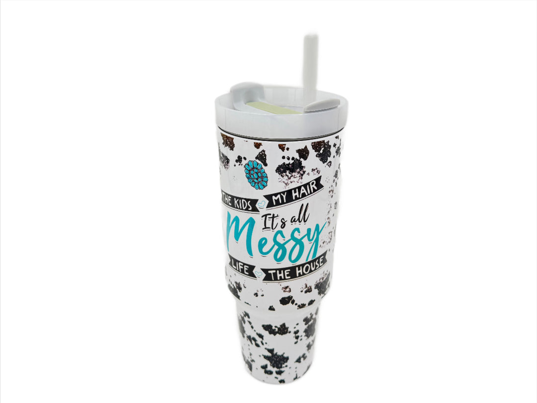 40oz Custom "It's All Messy" Spots Sublimation Tumbler w/ Handle stainless steel