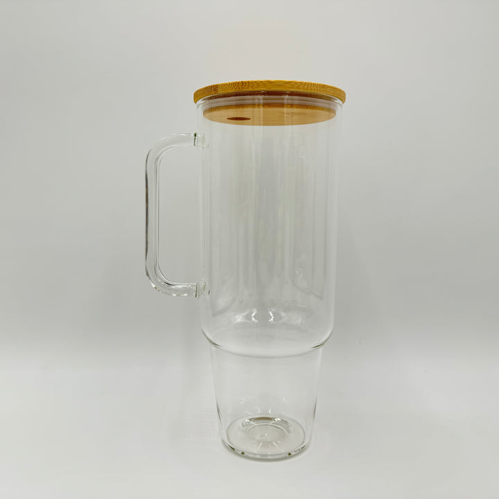 Hailey Brook Designs 32oz or 40oz Sublimation Clear or Frost Glass Tumbler, Mug, Cup With Bamboo Lid and Straw BPA Free
