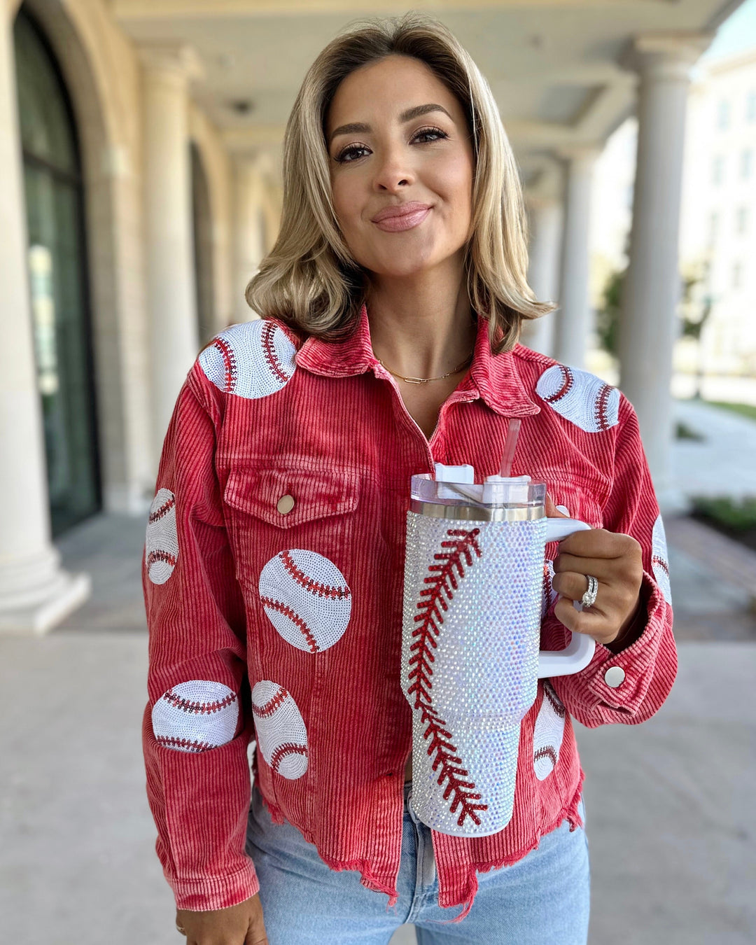 Crystal Baseball White/Red "Blinged Out" 40 Oz. Tumbler