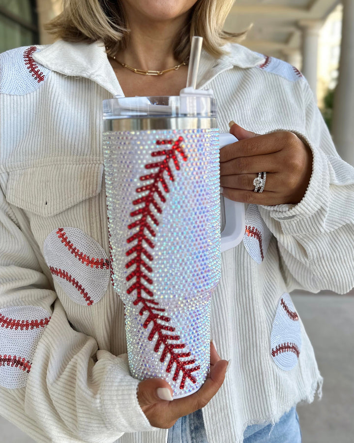 Crystal Baseball White/Red "Blinged Out" 40 Oz. Tumbler