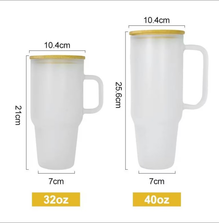 32oz or 40oz Sublimation Clear or Frost Glass Tumbler, Mug, Cup with Handle