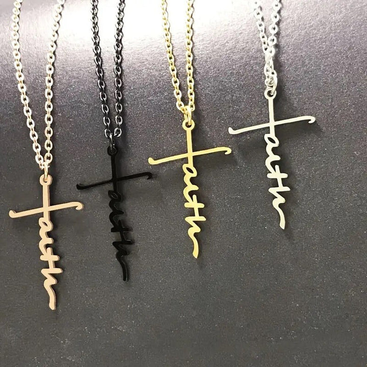 Dainty Silver, Gold, Rose Gold, & Black Faith Necklace Chain