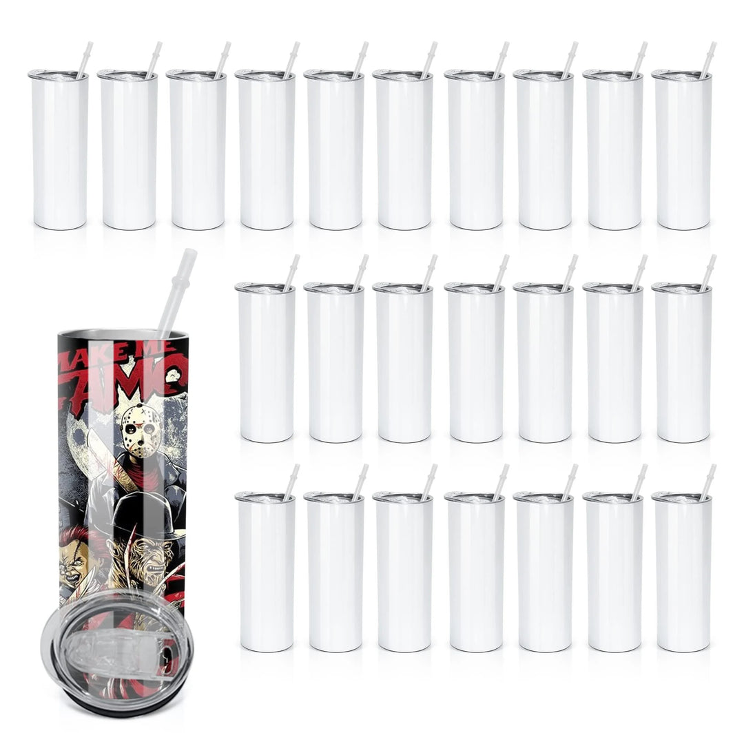 Sublimation 25PK 20oz Blank Gloss or Matte White Straight Stainless Steel Tumblers Tumbler Coffee Cup w/straw, & box