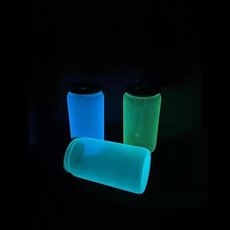 16oz Sublimation blank Glow In Dark iridescent Glitter glass Jar Cans Tumblers (Includes Bamboo Lid & Straw)