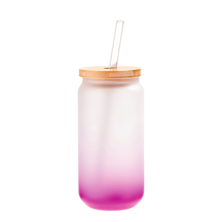 16oz Sublimation blank glass Jar Cans ombre gradient Tumblers (Includes Bamboo Lid & Straw)