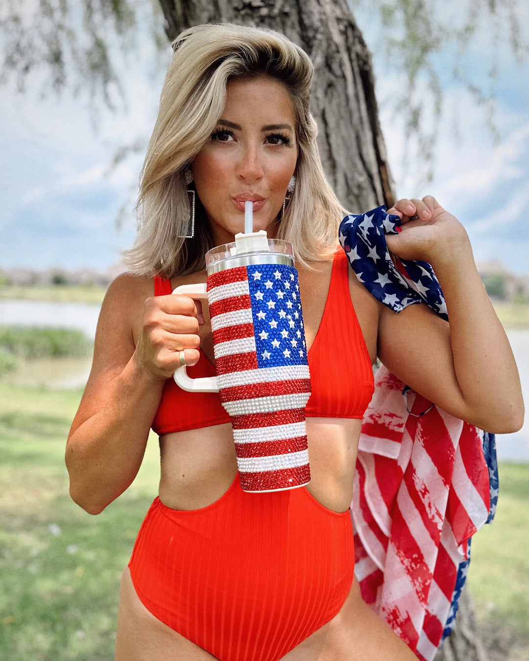 Crystal American Flag "Blinged Out" 40 Oz. Tumbler