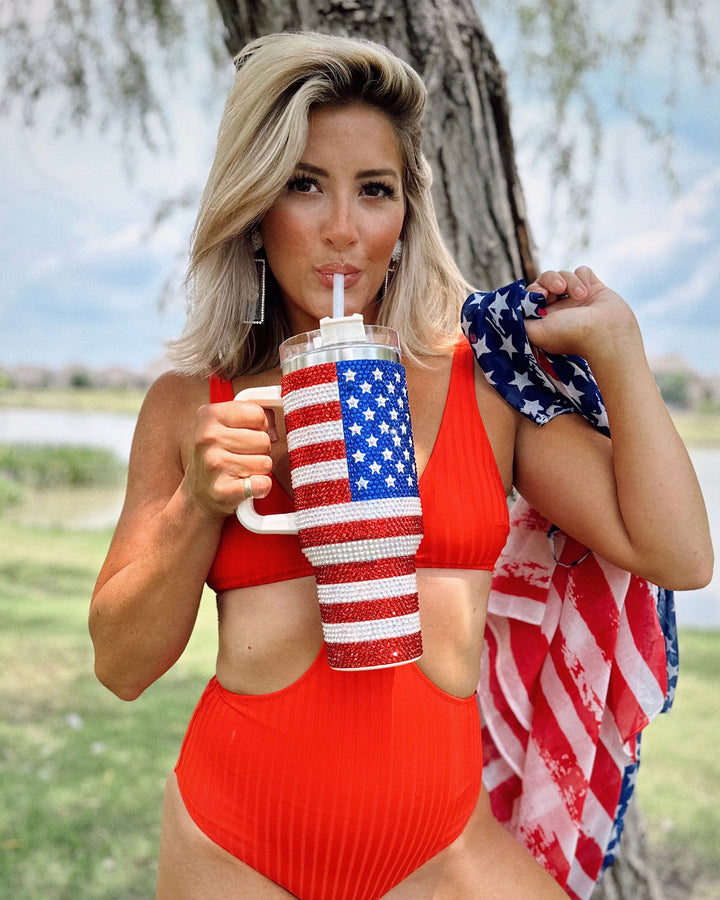 Crystal American Flag "Blinged Out" 40 Oz. Tumbler