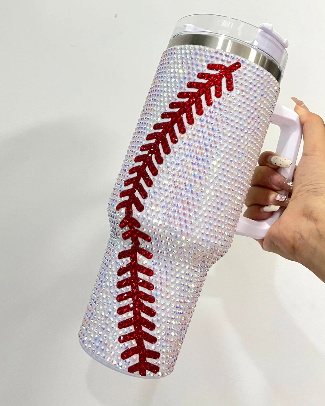 Crystal Baseball White/Red "Blinged Out" 40 Oz. Tumbler