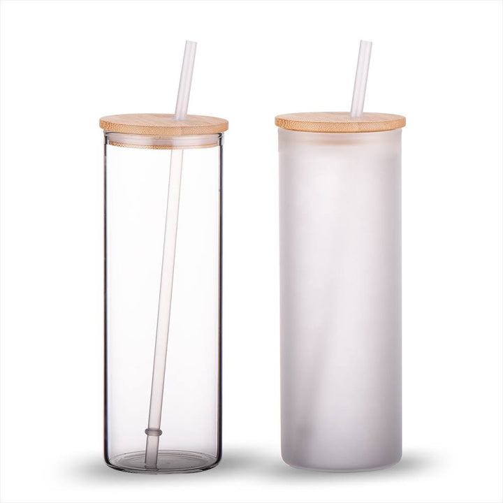 25 Pack 25oz Sublimation Blank Glass Tumbler Bamboo Lids (Clear or Frosted)
