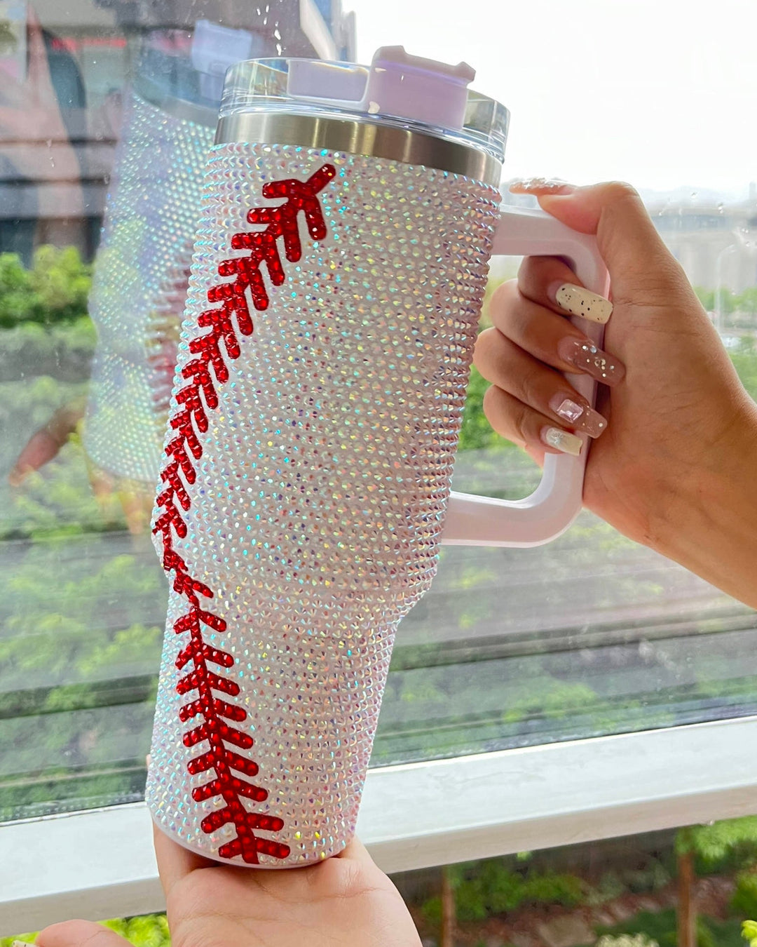 Crystal Baseball White/Red "Blinged Out" 40 Oz. Tumbler