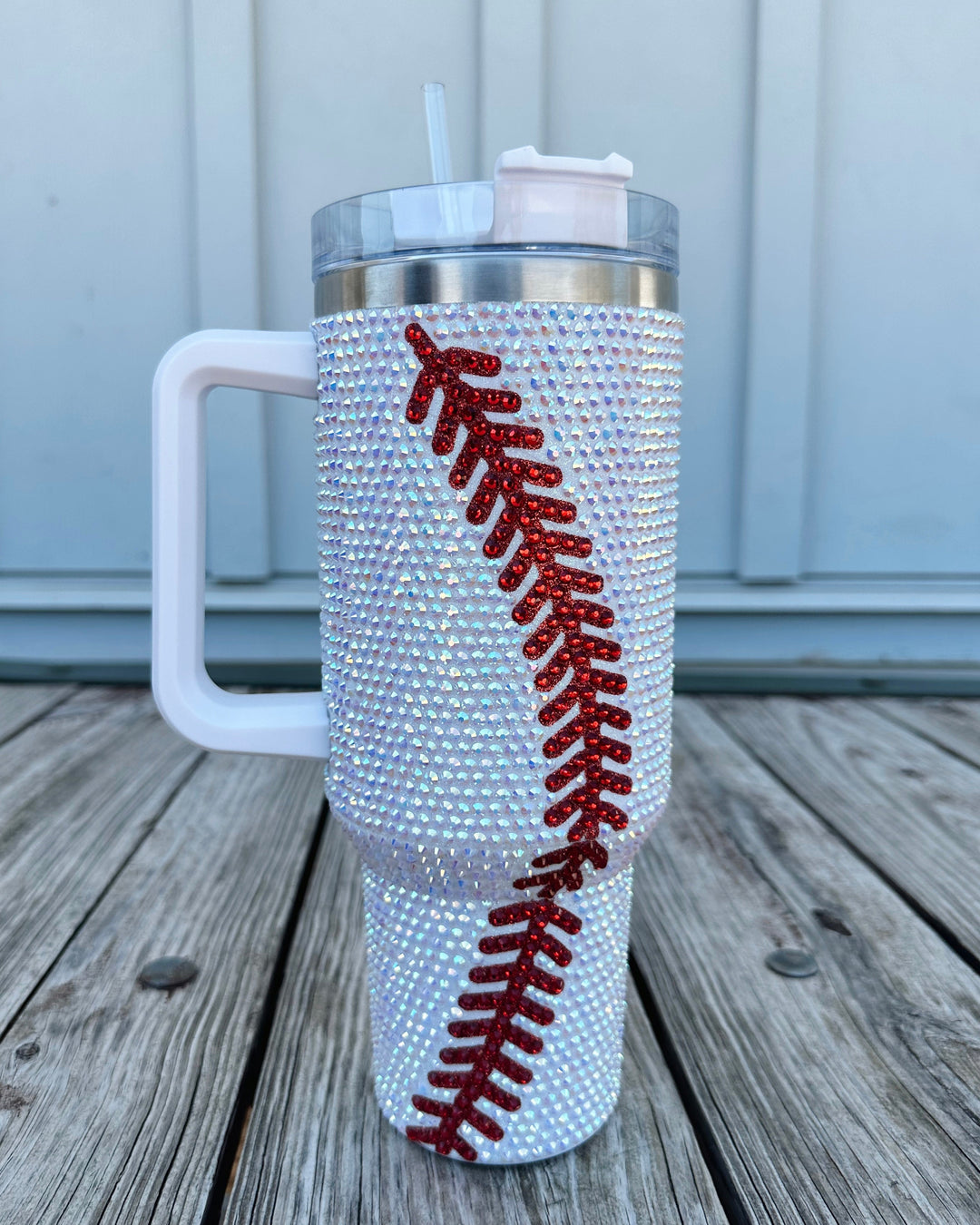 Crystal Baseball White/Red "Blinged Out" 40 Oz. Tumbler