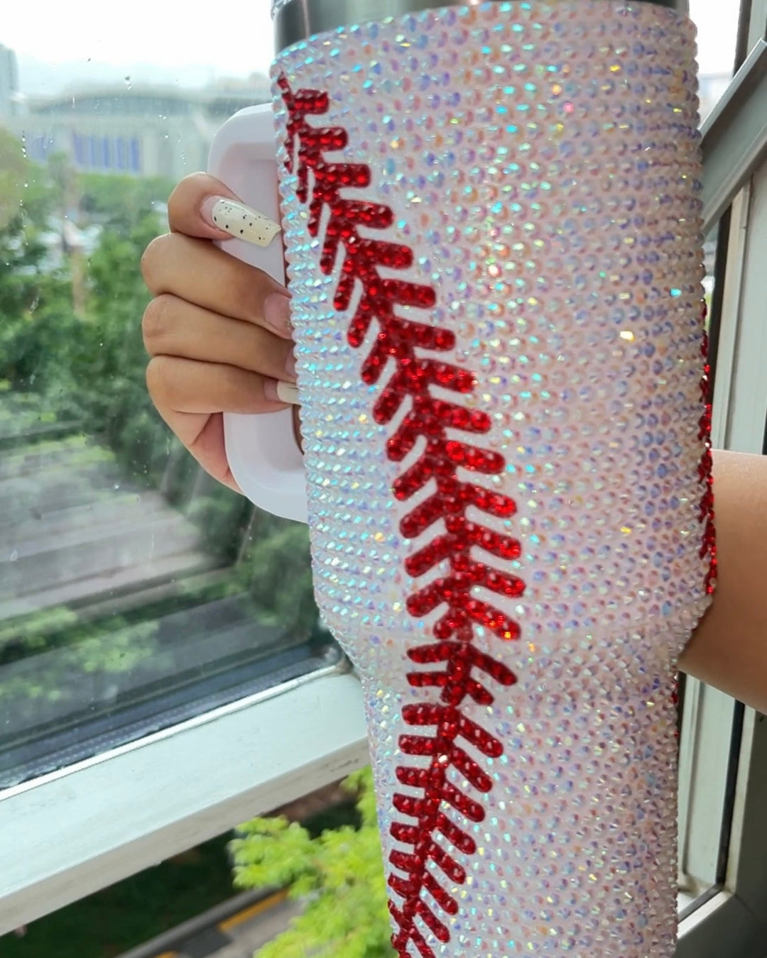 Crystal Baseball White/Red "Blinged Out" 40 Oz. Tumbler