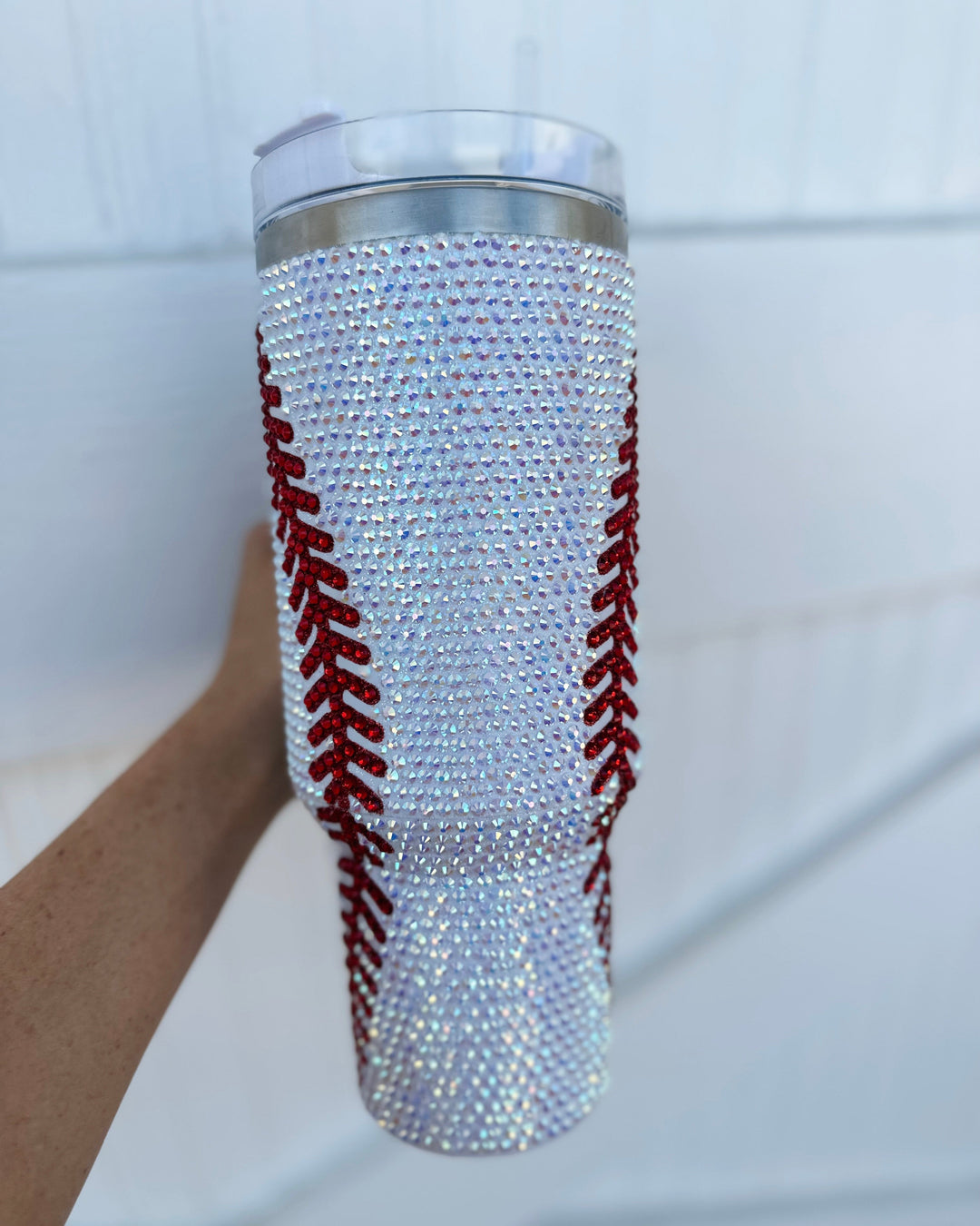 Crystal Baseball White/Red "Blinged Out" 40 Oz. Tumbler