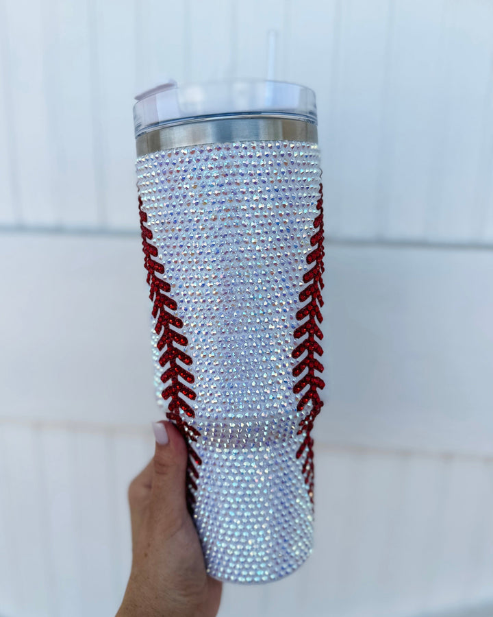 Crystal Baseball White/Red "Blinged Out" 40 Oz. Tumbler