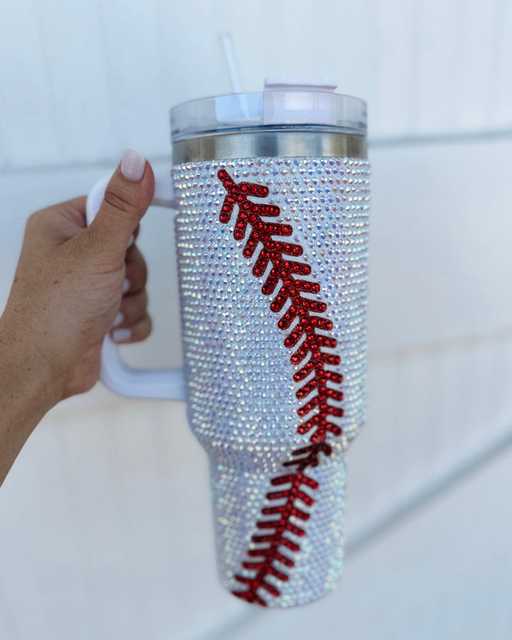 Crystal Baseball White/Red "Blinged Out" 40 Oz. Tumbler