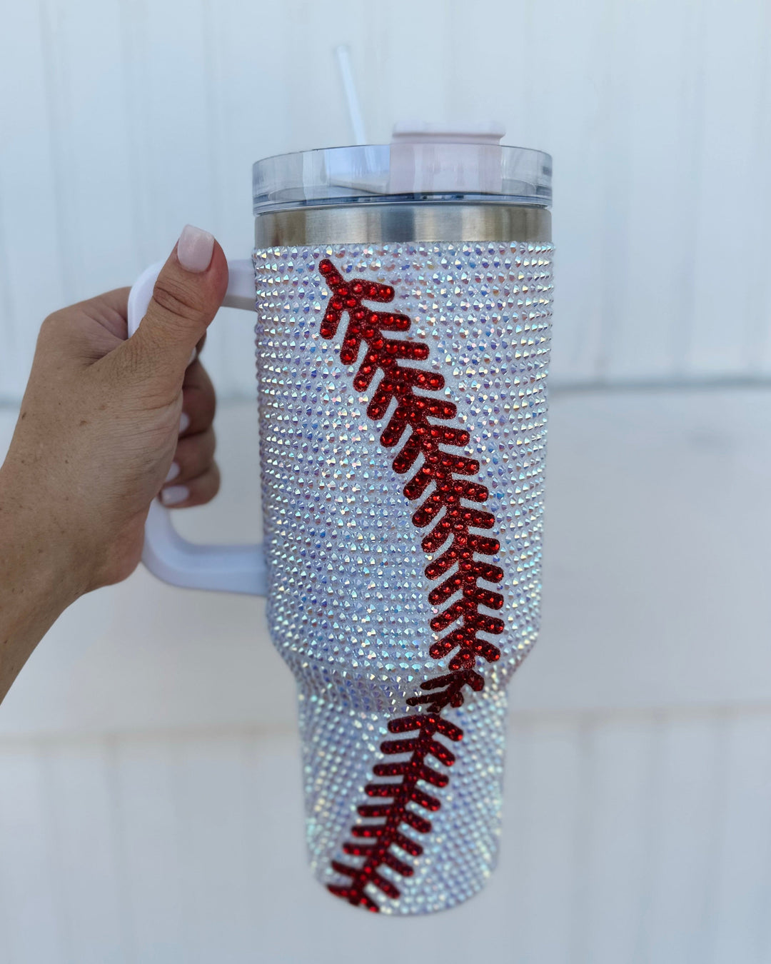 Crystal Baseball White/Red "Blinged Out" 40 Oz. Tumbler