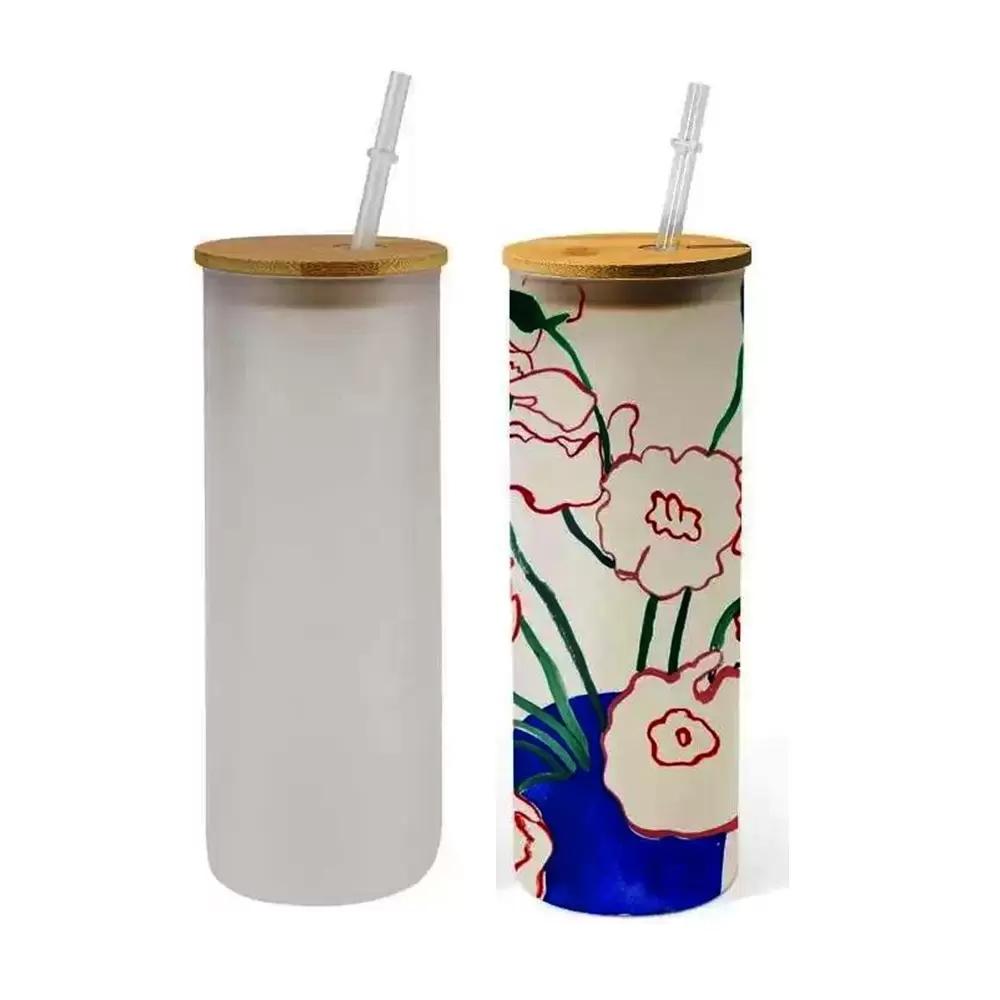 25oz Sublimation Blank Glass Tumbler Bamboo Lids (Clear or Frosted)