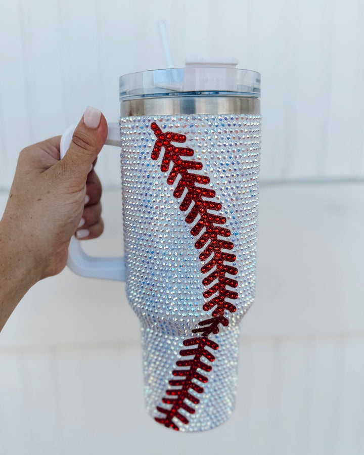 Crystal Baseball White/Red "Blinged Out" 40 Oz. Tumbler